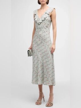 PAIGE Shona Floral Ruffle Midi/Maxi Dress – Dusty Sage Multi (NWT)